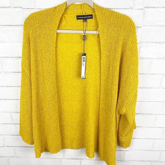 Catherine Malandrino NWT Yellow 3/4 Sleeve Open Front Slouchy Cardigan Size XS - Picture 3 of 15